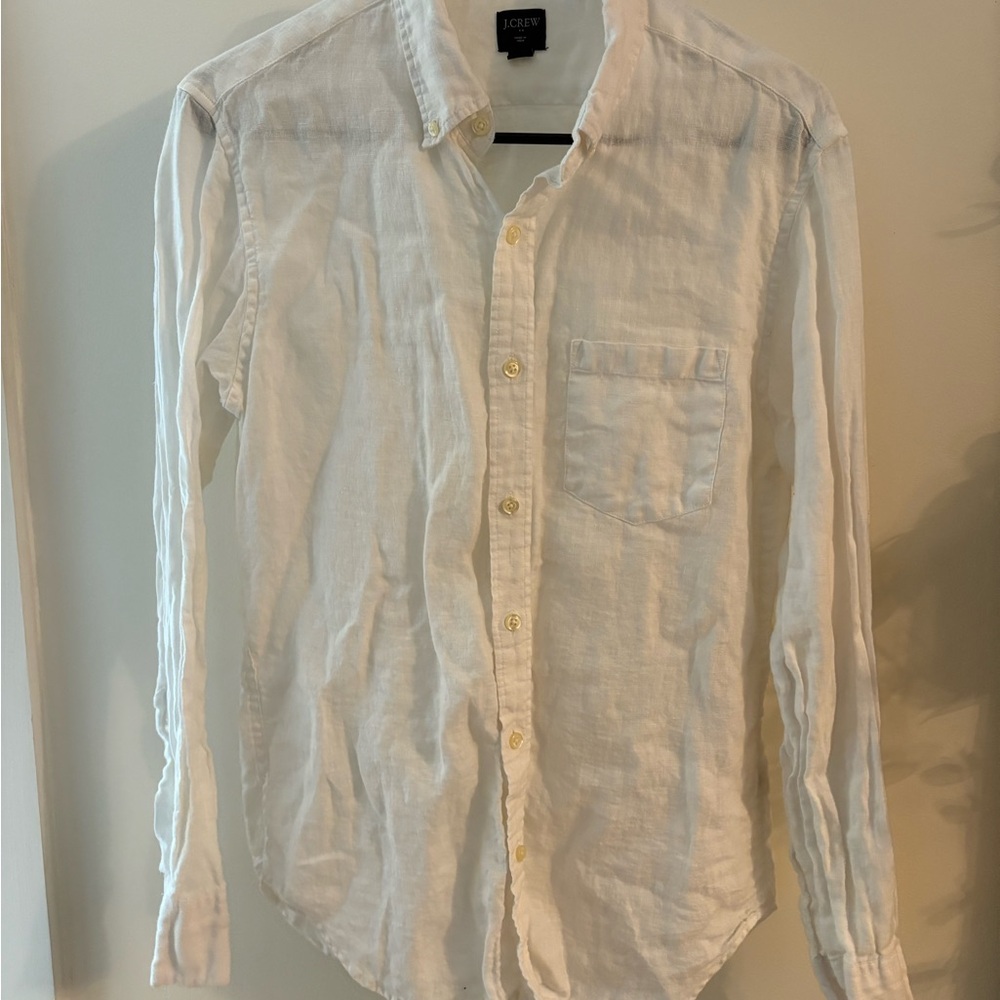 J. Crew White Linen Casual Button Down Shirt